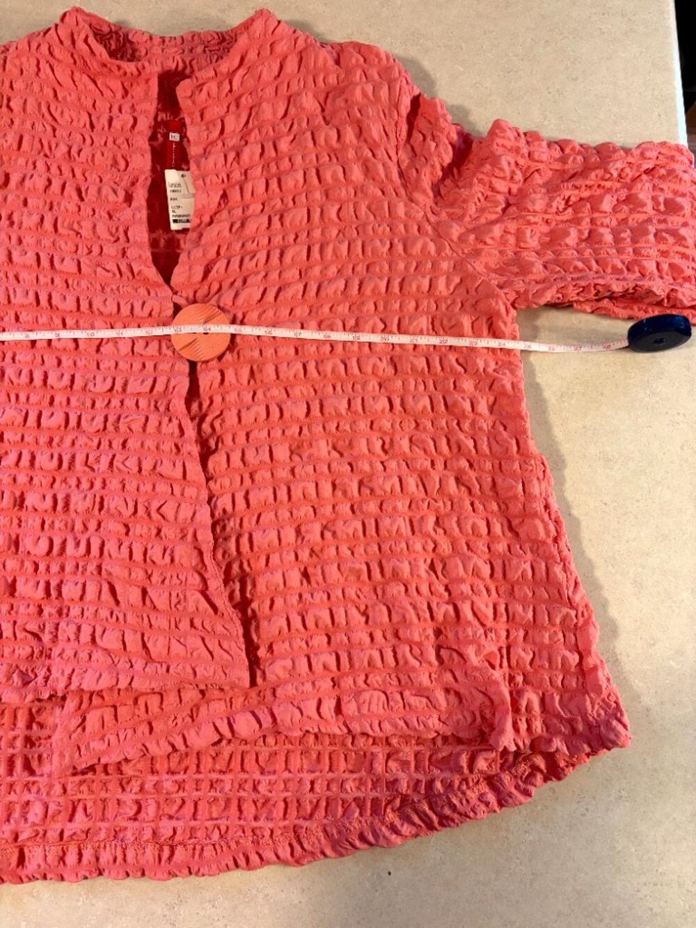 IC by Connie K XL Crinkle Puckered Cotton Jacket 1 Button Hi-lo Hem Coral NWT - Picture 8 of 9